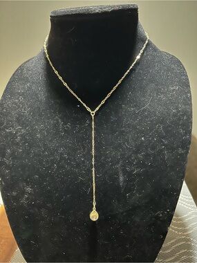 Delicate Gold filled Lariat Necklace with rutilated quartz teardrop